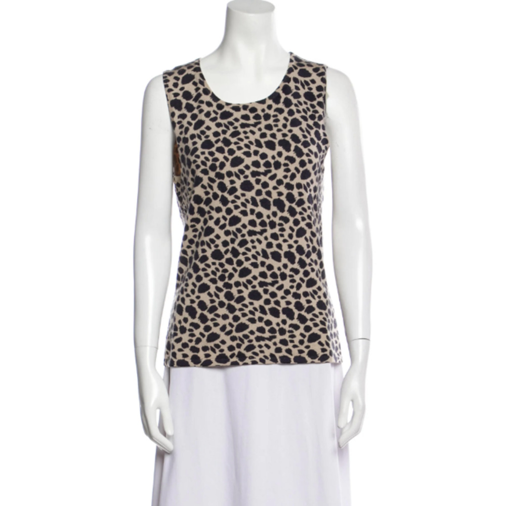 Magaschoni Cashmere Leopard Print Tank Top Size Small S Tan Black